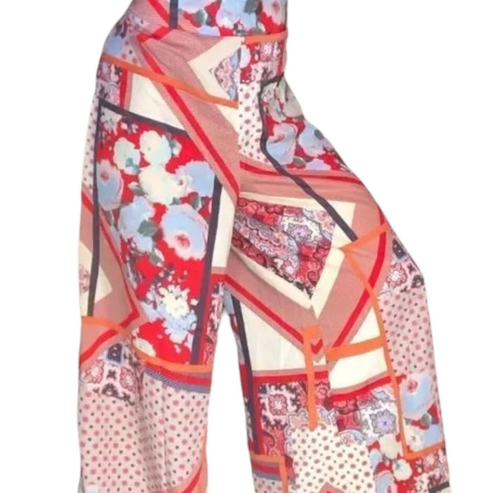 Bar III Floral Patchwork Wide-Leg Pants elastic waist